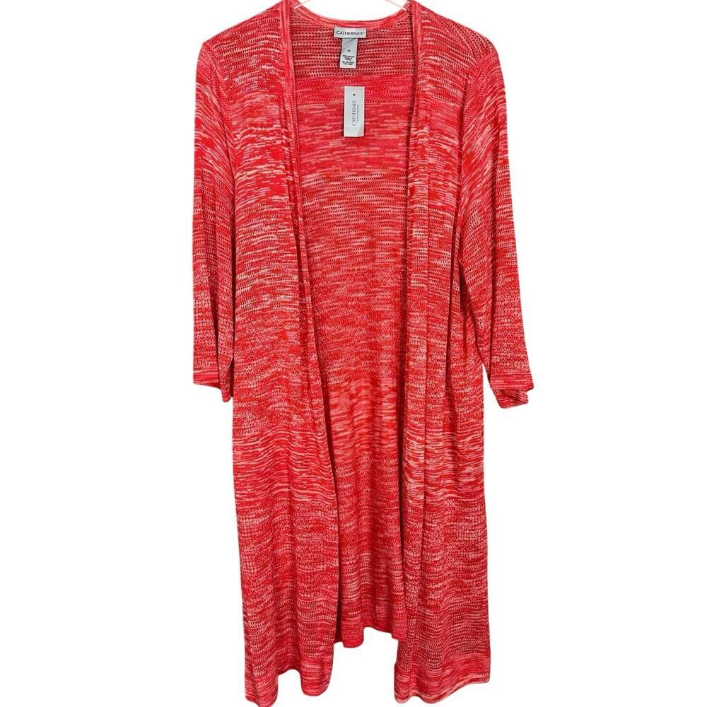 Catherines Duster Cardigan‎ Sweater Boho Beachy Orange Coral Size 1X NWT